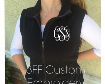 Personalized Ladies Embroidered Monogramed Fleece Vest FRONT Monogram Included/Ladies Monogrammed Vest/Cute Fleece Vest with Initials