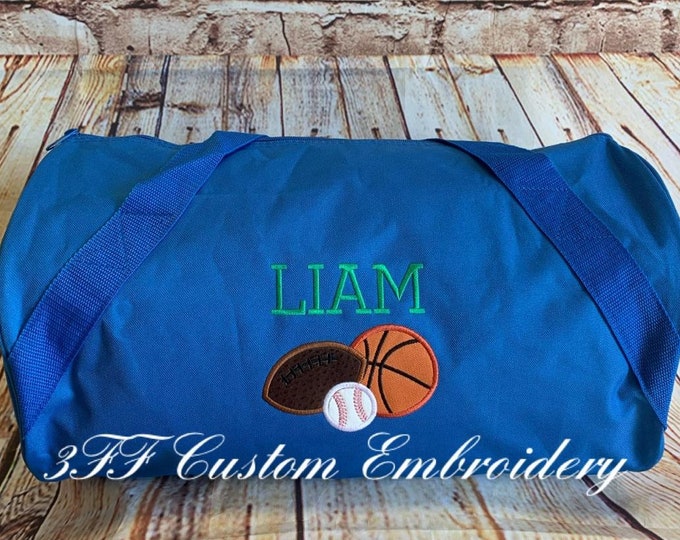 Personalized Embroidered Multi Sports Duffel/Duffle Bag/Basketball/Baseball/Football/Soccer/Kids Sporting Event Duffel Bag
