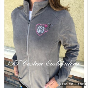 Personalized Monogrammed Ladies OR UnisexMen's NURSE/DOCTOR Heart Stethoscope Full Zip Micro Fleece Jacket/Nurse Graduation/Nurse's Week image 1