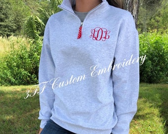 ADULT 1/4 Zip Pullover Sweatshirt with Personalized Monogram/Monogrammed Sweatshirt/Cute Gift for Friend/Mom Gift/Christmas Gift