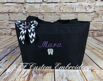 Happy Tooth Dental Themed Personalized Embroidered Small Beach Tote