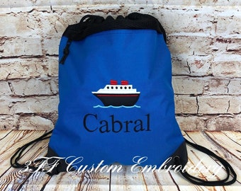 2 Pocket Canvas Drawstring Cruise Ship Backpack/Vacation Backpack/Travel Backpack/Kids Cruise Bag/Family Cruise Bags/Family Cruise Bag