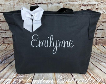 Personalized Zippered Tote Bag with Name or Monogram/Bridesmaid Gift/Best Friend Gift/Monogrammed Tote Bag/Mothers Day Gift