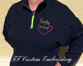 Personalized Sonographer/Ultrasound Tech/Ultra Sonographer ADULT 1/4 Zip Pullover Sweatshirt/RDMS Gift/RDCS Gift/Sonographer Graduation