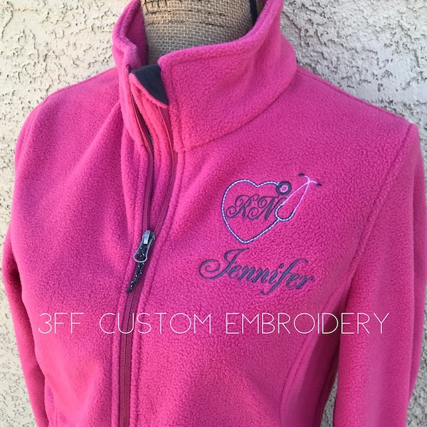 Personalized Ladies OR Unisex(Men's) Nurse/Doctor Heart Stethoscope Full-Zip Fleece Jacket/Nurse Graduation Gift/Nurse Appreciation Gift