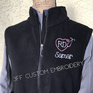 Personalized Ladies Nurse/Doctor Heart Stethoscope Full-Zip Fleece VEST/Nurse Appreciation/Nurse Graduation/Nurse Gift