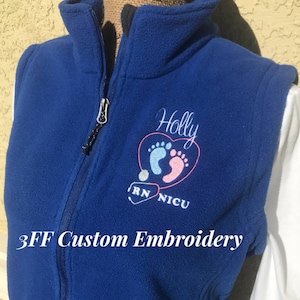 Personalized Ladies Nurse/Doctor Baby Feet Heart Stethoscope Full-Zip Fleece VEST