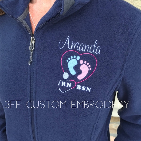 Personalized Ladies OR Unisex(Men's) Nurse/Doctor Heart Stethoscope Baby Feet Fleece Jacket/Labor and Delivery Nurse Jacket/Nurse Gift