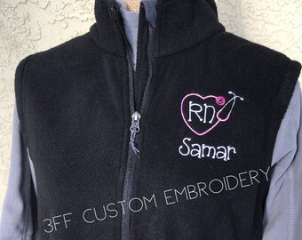 Personalized Ladies Nurse/Doctor Heart Stethoscope Full-Zip Fleece VEST/Nurse Appreciation/Nurse Graduation/Nurse Gift