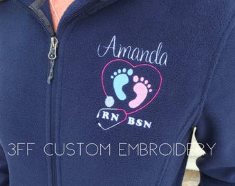 Personalized Ladies OR Unisex(Men's) Nurse/Doctor Heart Stethoscope Baby Feet Fleece Jacket/Labor and Delivery Nurse Jacket/Nurse Gift