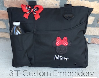 Personalized or Monogrammed MINNIE MOUSE Super Tote/Disney Inspired Bag/Minnie Bag/Magical Vacation Bag/Disney Carry All Bag