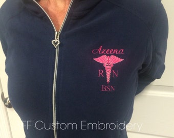 Personalized Ladies OR Unisex(Men's) Caduceus NURSE/DOCTOR Full Zip Micro Fleece Jacket/Nurse Appreciation/Nurse Graduation Gift