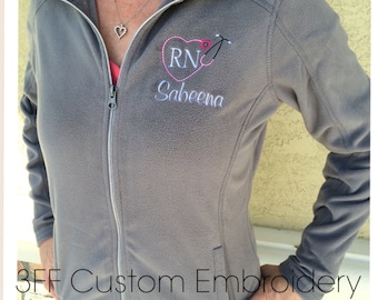 Personalized Ladies OR Unisex(Men's) NURSE/DOCTOR Heart Stethoscope Full Zip Micro Fleece Jacket/Nurse Appreciation/Nurse's Week Gift