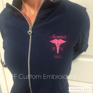 Personalized Ladies OR Unisex(Men&#39;s) Caduceus NURSE/DOCTOR Full Zip Micro Fleece Jacket/Nurse Appreciation/Nurse Graduation Gift