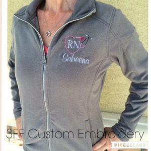 Personalized Ladies OR UnisexMen's NURSE/DOCTOR Heart Stethoscope Full Zip Micro Fleece Jacket/Nurse Appreciation/Nurse's Week Gift image 1