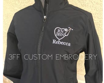 Personalized Ladies Nurse/Doctor Heart Stethoscope Full-Zip Soft Shell Jacket/Nurse Appreciation Gift/Nurse Graduation/RN Gift/LPN Gift