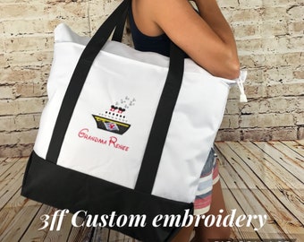 OVERSIZED Disney Inspired Cruise Ship Extra Large Zippered Canvas Tote/Beach Bag/Magical Vacation Bag/Disney Vacation Beach Bag/Cruise bag