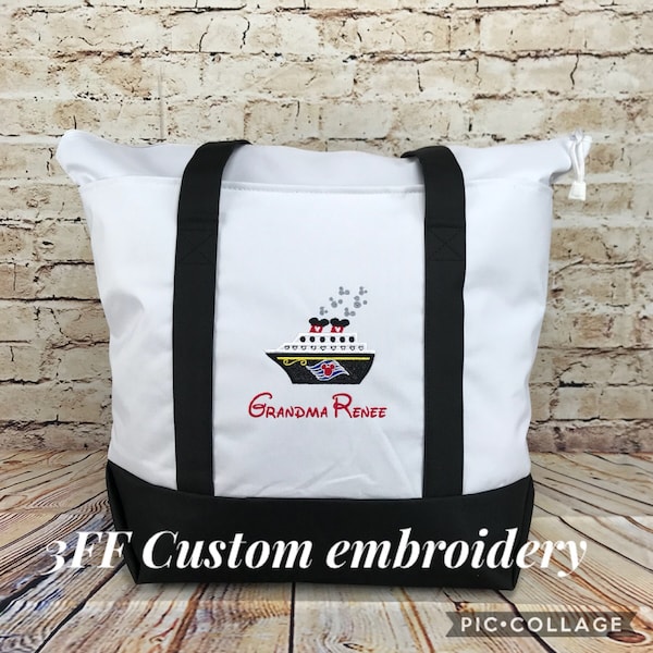 Tote de barco inspirado en cruceros de Disney de gran tamaño/Tote de playa con cremallera/Bolsa de vacaciones/Bolsa de vacaciones mágica/Bolsa de vacaciones de Disney/Bolsa de crucero familiar