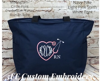 Personalized Stethoscope Nurse/Doctor Zippered Tote Bag/Nurse Appreciation Gift/Nurse Graduation Gift/Nurse's Week/RN Gift/Stethoscope Tote