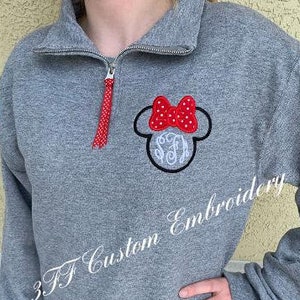 ADULT 1/4 Zip Minnie Mouse Pullover Cozy Sweatshirt with Personalized Monogram/Minnie Jacket/Jacket for Theme Park/Disney Lover Gift