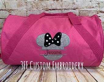 Personalized Glitter Split Minnie Duffle Bag/Girls Minnie Mouse Duffel Bag/Disney Inspired Duffel Bag/Girls Travel Duffle/Overnight Bag