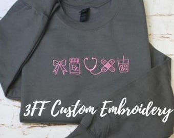 UNISEX Embroidered Nurse Bow Crewneck Sweatshirt/Gift for Nurse/Nurse Appreciation/Nursing School Graduation Gift/Medical Gift/Nurse Love