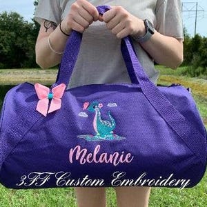 Personalized Embroidered GIRL DINOSAUR Duffel/Duffle Bag/Sleepover Bag/Overnight Bag/Travel Bag