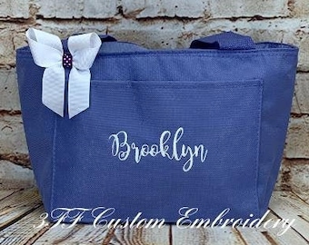 Personalized Insulated Lunch Tote Pick your Tote Color, Font, & Thread Color/School Lunch Bag/Lunch Cooler/Lunch Bag