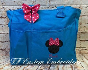 Personalized or Monogrammed MINNIE MOUSE Super Tote/Disney Carry All Bag/Magical Vacation Tote Bag