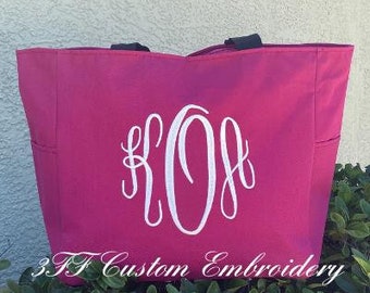 Personalized Zippered Tote Bag with Monogram/Bridesmaid Gift/Best Friend Gift/Birthday Gift/Christmas Gift