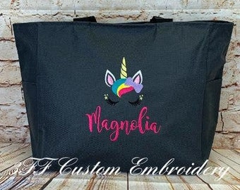 Personalized UNICORN Zippered Tote Bag/Girls Tote Bag/Unicorn Bag/Kids Gift/Daughter Gift/Granddaughter Gift/Kids Travel Bag