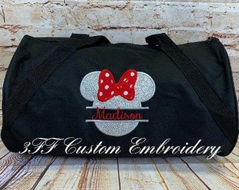 Personalized Glitter Split Minnie Duffle Bag/Minnie Mouse Inspired Duffel Bag/Girls Overnight Bag/Magical Vacation Bag/Girls Travel Duffel