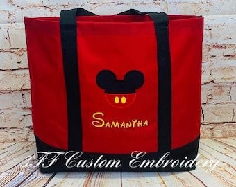 Personalized Mickey Mouse Pants Tote Bag, Disney Vacation Carry-All