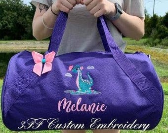 Bolso de lona/bolsa de dormir/bolsa de viaje/bolsa de viaje con diseño de dinosaurio para niña bordado personalizado