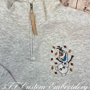 Olaf Inspired ADULT 1/4 Zip Pullover Sweatshirt/Autumn Leaves or Snowflake Olaf Design/Frozen Inspired 1/4 Zip Sweatshirt/Frozen Fan Gift