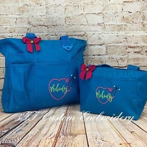 Personalized Monogrammed NURSE/DOCTOR Heart Stethoscope Super Tote and Lunch tote SET/Nurse Appreciation Gift/Nurse Gift/Nurse Graduation