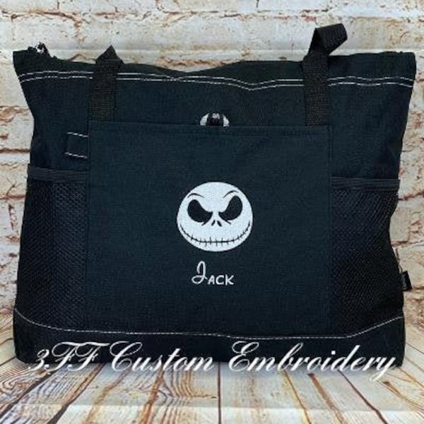 Personalized Embroidered Jack Skellington Inspired Select Tote/Nightmare Before Christmas Inspired/Jack Skellington Tote Bag