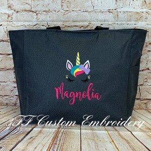 Personalized UNICORN Zippered Tote Bag/Girls Tote Bag/Unicorn Bag/Kids Gift/Daughter Gift/Granddaughter Gift/Kids Travel Bag