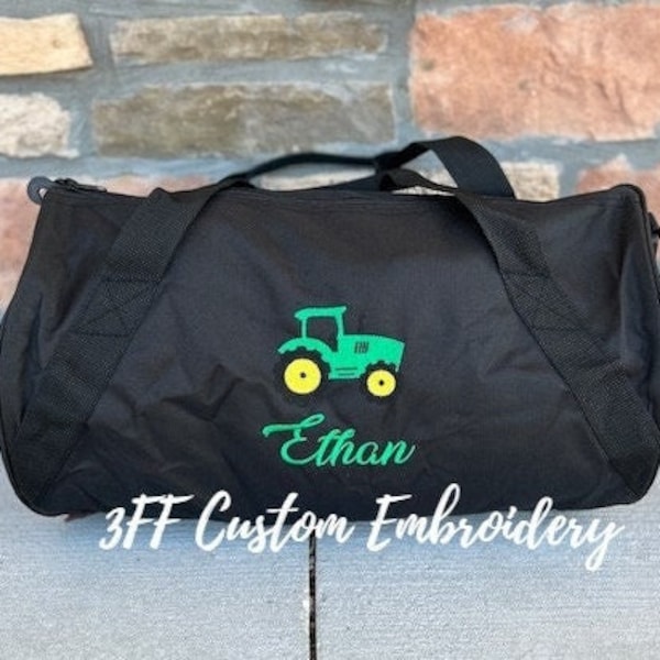Personalized Green Tractor Embroidered Duffel/Duffle Bag/John Deere Inspired Duffle Bag/Boys Travel Bag/Kids Travel Bag