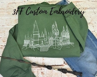 UNISEX Magical Wizard Castle Embroidered Crewneck Sweatshirt/Wizard School Sweatshirt/HP Movie Sweatshirt/Theme Park Crewneck