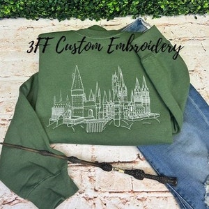 UNISEX Magical Wizard Castle Embroidered Crewneck Sweatshirt/Wizard School Sweatshirt/HP Movie Sweatshirt/Theme Park Crewneck