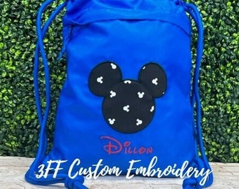 2 Pocket Canvas Drawstring Mickey Inspired Performance Backpack/Magical Vacation Bag/Kids Cruise Bag/Family Vacation Backpack