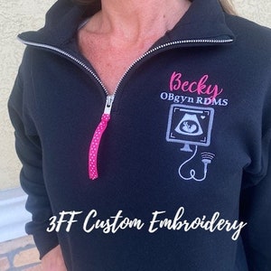 Personalized OBGYN Sonographer/Ultrasound Tech ADULT 1/4 Zip Pullover Sweatshirt/OBGYN Gift/Labor and Delivery Sonographer Gift