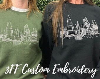 UNISEX Magical Wizard Castle Embroidered Crewneck Sweatshirt/Wizard School Sweatshirt/HP Movie Sweatshirt/Theme Park Crewneck