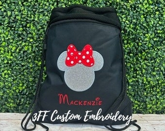 Embroidered Minnie Mouse Drawstring Backpack, Kids Disney Theme Park Bag