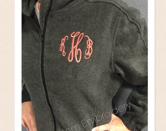 Monogramme personnalisé pour femmes ou unisexe (hommes) avec fermeture éclair sur toute la surface en polaire/veste avec monogrammes/veste avec initiales/cadeau avec monogrammes