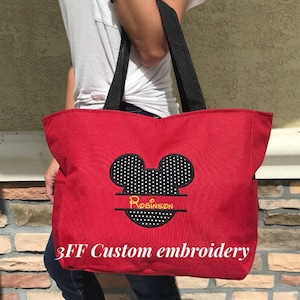 Personalized SPLIT Mickey Mouse Zippered Tote Bag/Theme Park Tote Bag/Disney Lover Gift/Mickey Bag/Magical Vacation Bag/Disney Canvas Bag