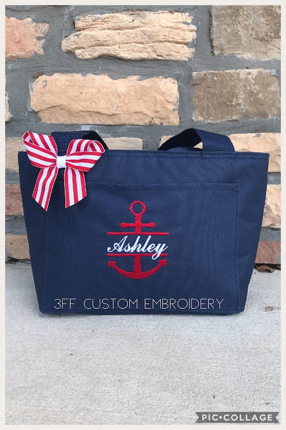 Personalized Lunch Tote/Bag with Name and Anchor/Nautical Bag/Cooler Bag/Custom Cooler Bag/Gift for Friend