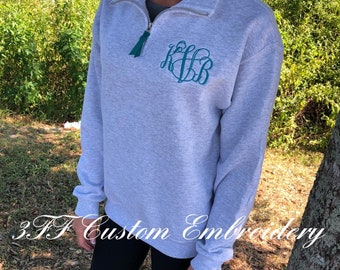 ADULT 1/4 Zip Pullover Sweatshirt with Personalized Monogram/Gift for a Friend/Cute Monogrammed Pullover Sweatshirt