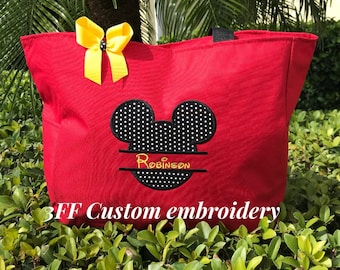 Personalized Split Mickey Mouse Zippered Tote Bag, Disney Theme Park Vacation
